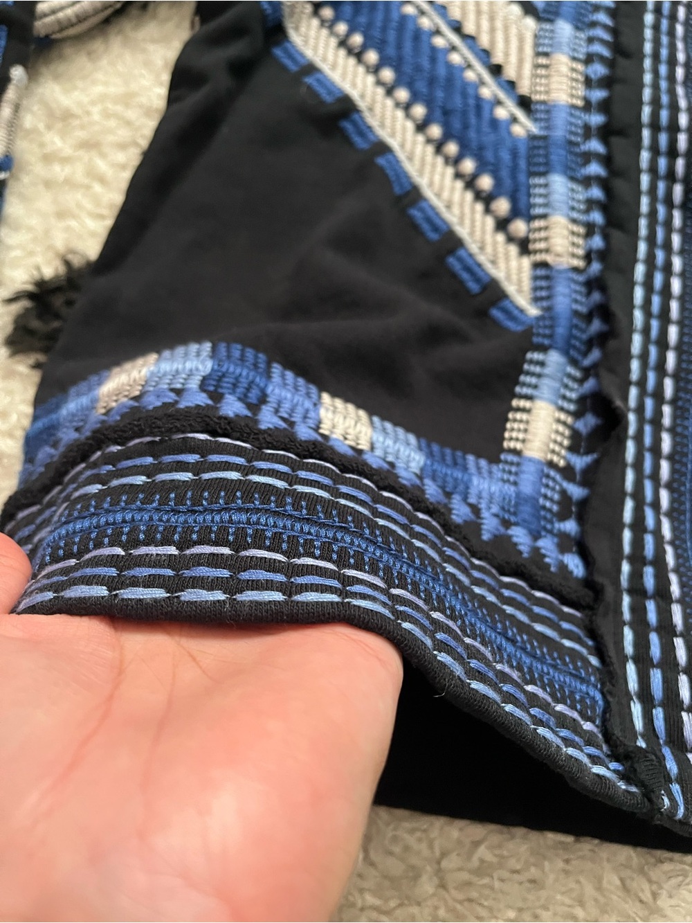 Johnny Was sz Small french Terry mixed media embroidered blue no button jacket - Picture 8 of 16